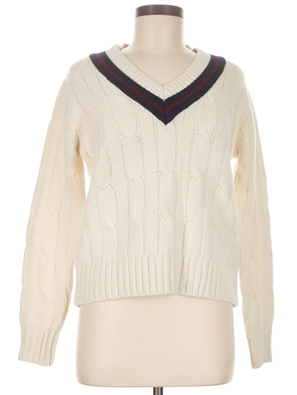Nili Lotan Fabiana Wool V Neck Cable Knit Sweater Tennis Cricket Size Medium